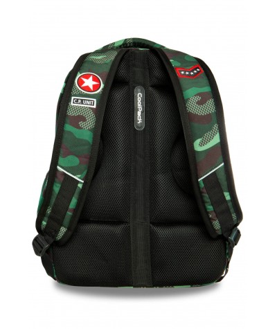 Zielony plecak z naszywkami moro 3 komory CoolPack Camo Green Badges tył
