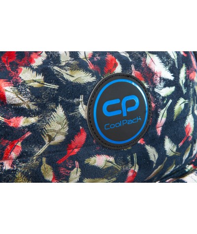Granatowy plecak w piórka pikowany puchowy CoolPack Ruby Feathers Blue logo