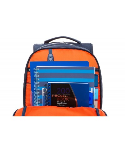 Granatowy plecak męski na laptop biznesowy CoolPack CP Might Blue z pomarańczową podszewką