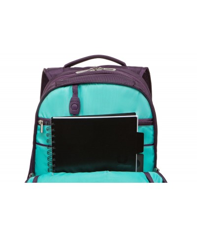 Plecak na laptopa 13,3" damski do pracy fioletowy z seledynową podszewką modny