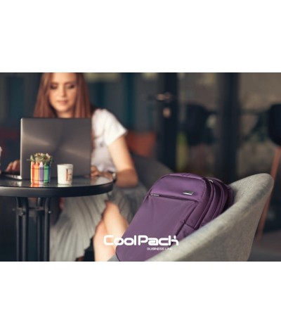 Plecak damski dla studentki na laptopa 13,3" do pracy fioletowy z seledynową podszewką