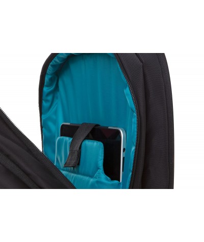 Plecak męski bagaż podręczny czarny z niebieską podszewką na tablet