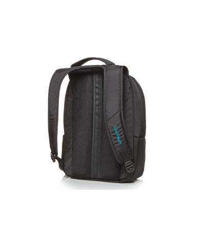 Plecak męski bagaż podręczny czarny z niebieską podszewką na laptopa tył
