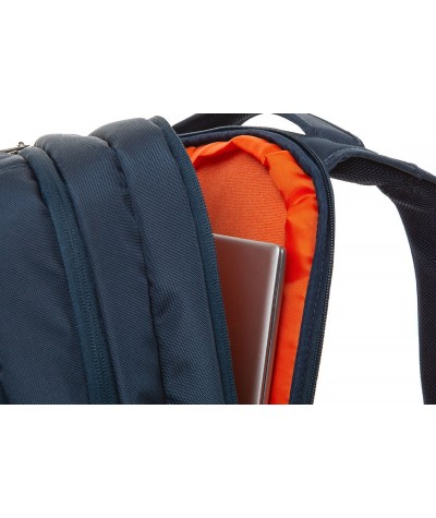 Plecak męski bagaż podręczny granatowy z pomarańczową podszewką na tablet