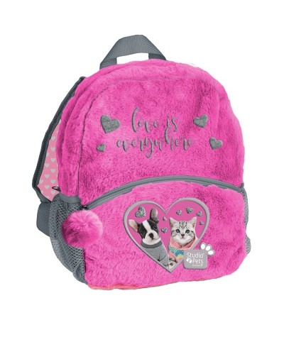 Plecaczek pluszowy dla dziecka Studio Pets buldog i kot różowy