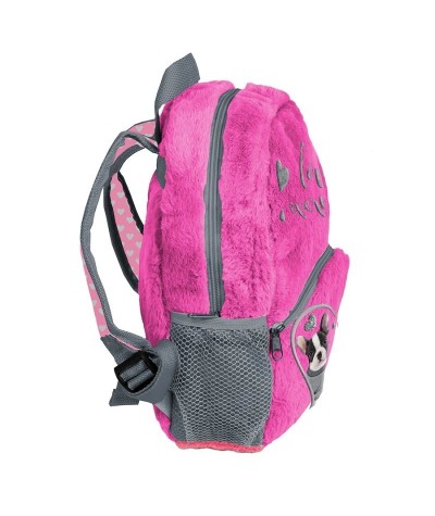 Różowy plecaczek pluszowy z kotem i buldogiem dla przedszkolaka mały