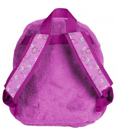 Fioletowy plecaczek pluszowy z psem dla przedszkolaka puchaty