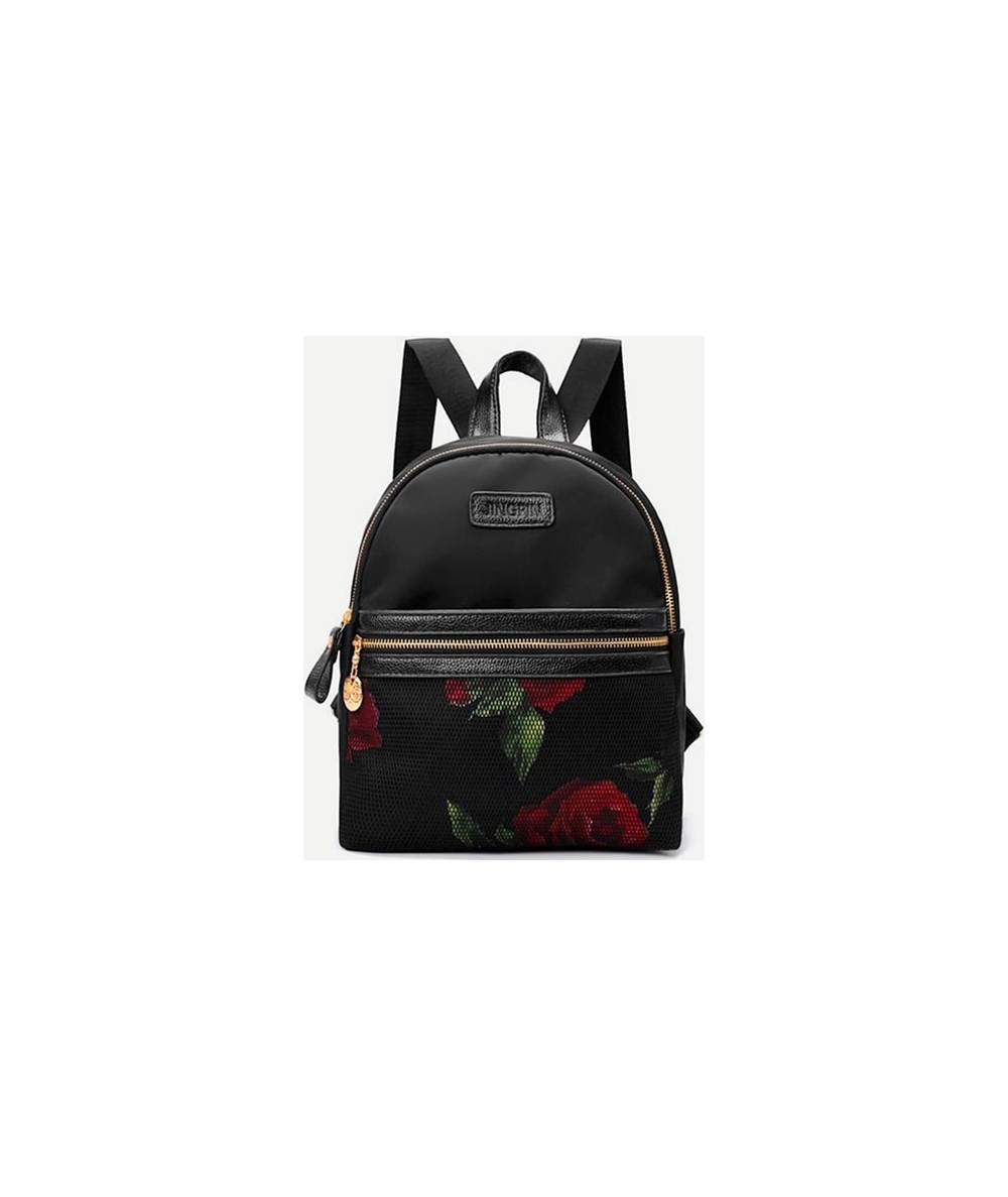 Modny plecaczek damski elegancki czarny z różą Floral