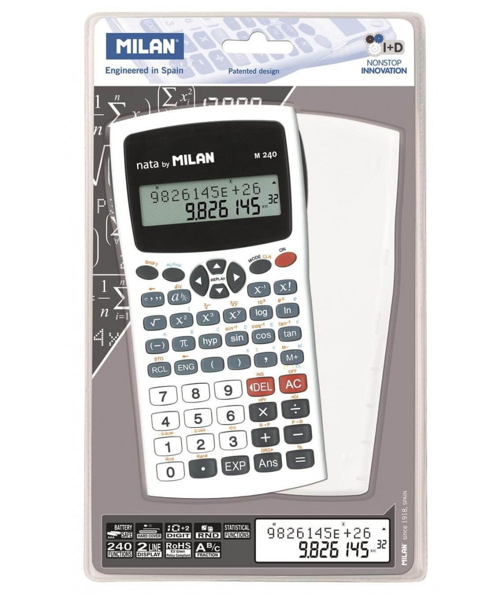 Kalkulator naukowy Milan 240 funkcji, biały z dwuliniowym wyświetlaczem