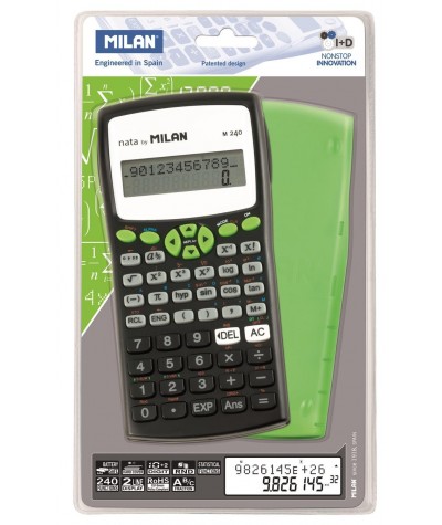 Kalkulator naukowy Milan 240 funkcji zielony z dwuliniowym wyświetlaczem Nowość!