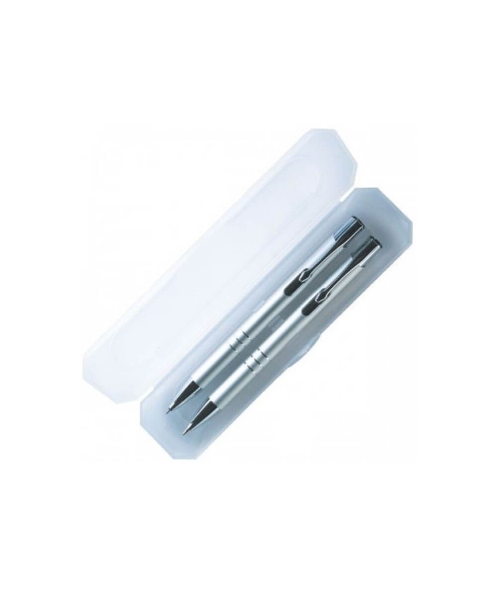 Długopis i ołówek automatyczny z metalu w pudełku na prezent srebrny