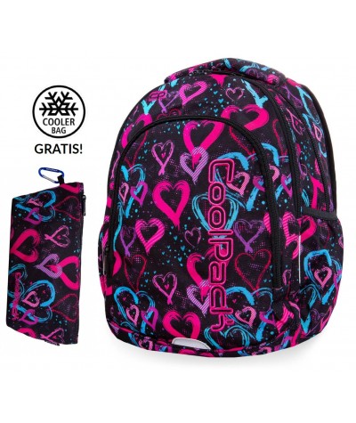 Plecak szkolny dla dziewczynek CoolPack CP PRIME DRAWING HEARTS kolorowe serca + GRATIS