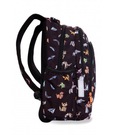 Czarny plecak szkolny ze zwierzakami klasy 1-3 CoolPack Origami Prime kieszenie boczne