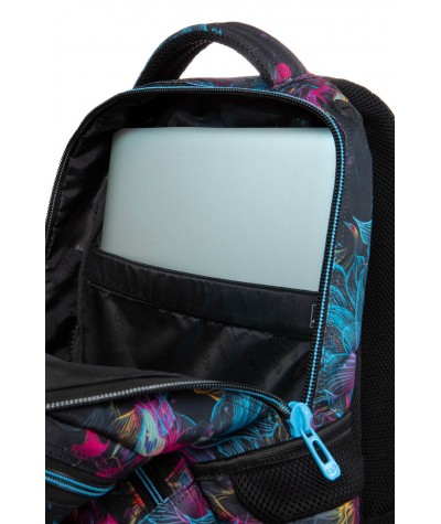 Czarny plecak szkolny w kwiaty z kieszenią na laptopa CoolPack Vibrant Bloom Spiner