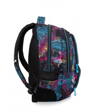 Czarny plecak szkolny w kwiaty z kieszenią na bidon  CoolPack Vibrant Bloom Spiner