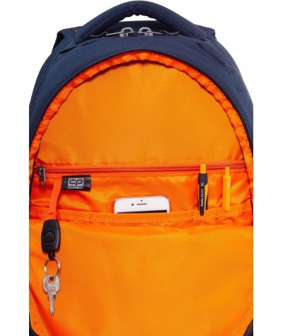 Duży plecak młodzieżowy z pomarańczową podszewką dla chłopaka CoolPack Dots Orange Navy Dart