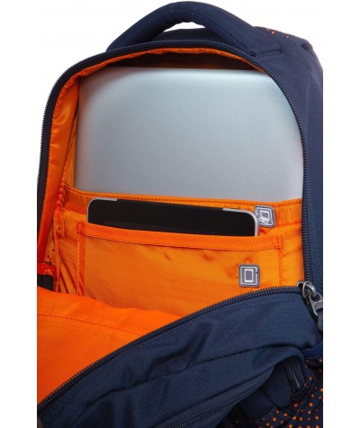 Duży plecak młodzieżowy na laptop dla chłopaka CoolPack Dots Orange Navy Dart
