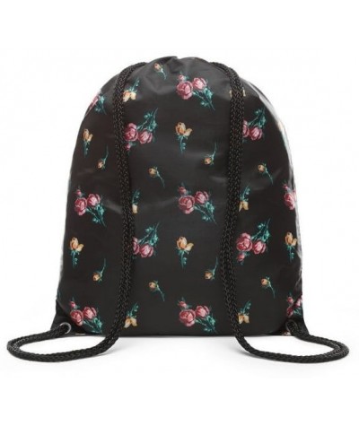 Czarny worek Vans Benched Bag Satin Floral w kwiaty damski plecaczek NA SZNURKACH