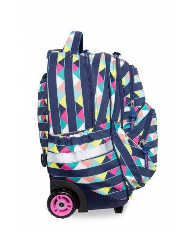 Kolorowy plecak na kółkach dla dziewczynki CoolPack Cancun Starr kieszeń na bidon z odblaskami