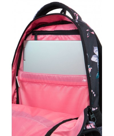 Trzykomorowy plecak szkolny w kwiaty CoolPack Dark Romance Drafter kieszeń na laptopa