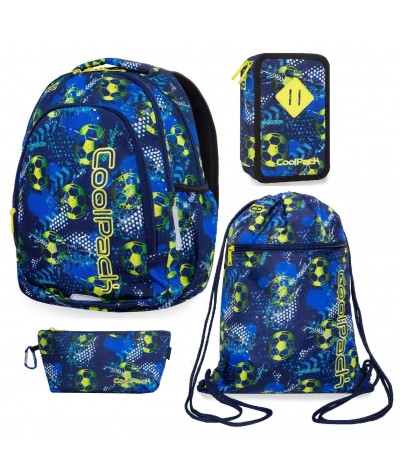 Plecak szkolny Coolpack PRIME + piórnik trzykomorowy JUMPER 3 + worek VERT FOOTBALL BLUE