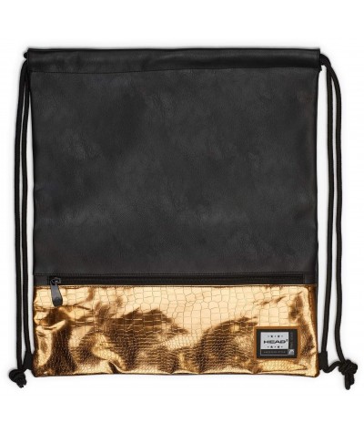 Skórzany plecak na sznurkach HEAD Fashion czarny ze złotym eko skóra HD-352