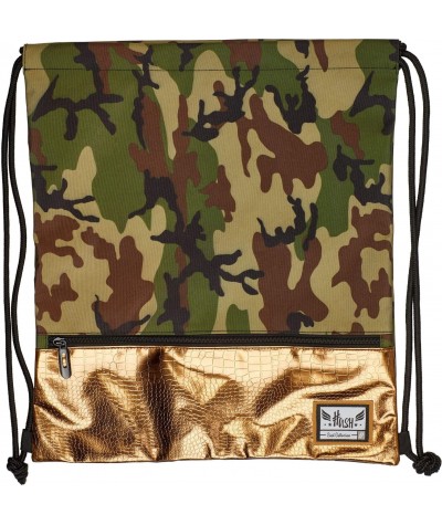 Modny plecak worek na sznurkach moro ze złotem Hash HS-127