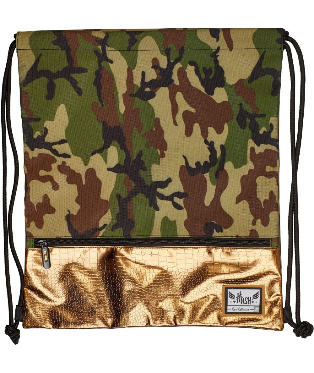 Modny plecak worek na sznurkach moro ze złotem Hash HS-127