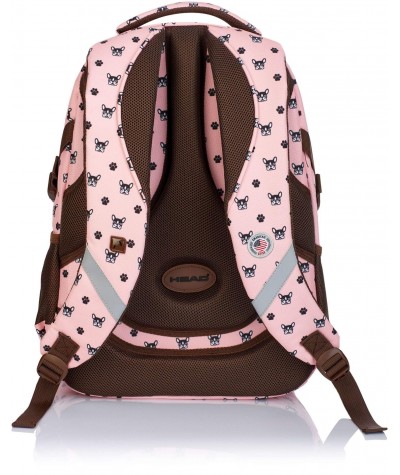 Plecak szkolny z buldogami buldog różowy dla dziewczynki Head HD-245 tył