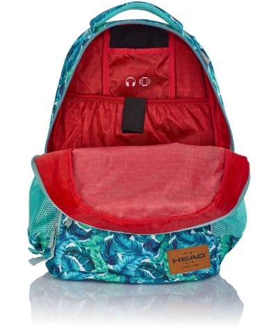 Miętowy plecak szkolny na laptop tropikalny w liście dla dziewczynki Head HD-289
