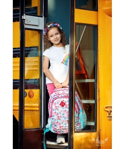 Plecak szkolny w róże dla dziewczynki - miętowy Hash HS-48