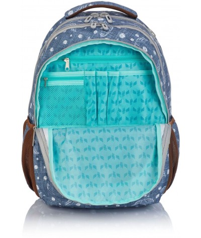 Jeansowy plecak szkolny z niebieską podszewką dla dziewczyny Hash HS-120