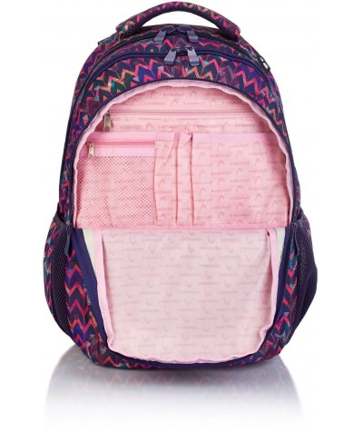 Kolorowy plecak boho w zygzaki z różową podszewką do szkoły dla dziewczynki Head HD-264