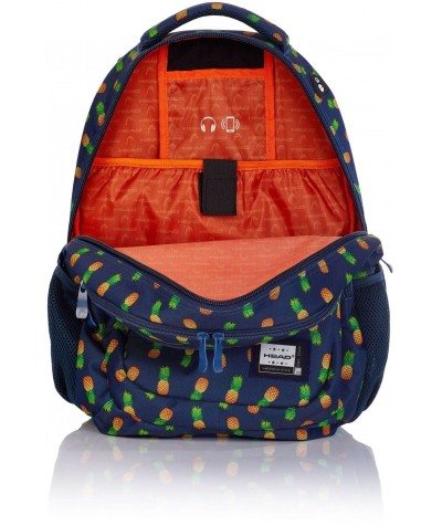 Granatowy plecak z pomarańczową podszewką do szkoły dla dziewczynki Head HD-252