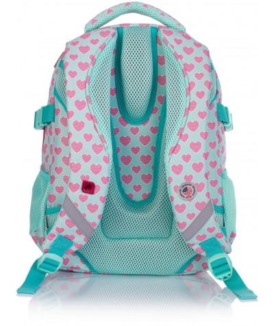 Miętowy plecak szkolny do 1 klasy w serduszka dziewczęcy Head HD-241 szelki