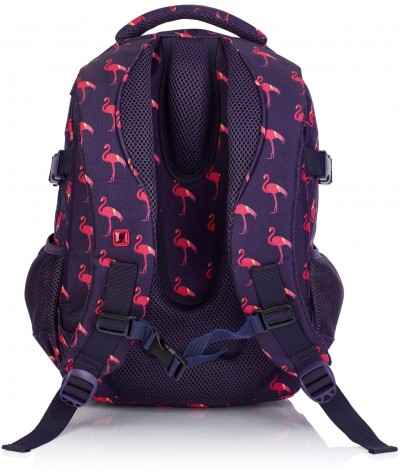 Plecak szkolny z pasem piersiowym dla pierwszoklasistki z flamingami Hash HS-87