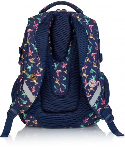 Granatowy plecak szkolny w ptaki koliberki dla dziewczynki Hash HS-45 TYŁ