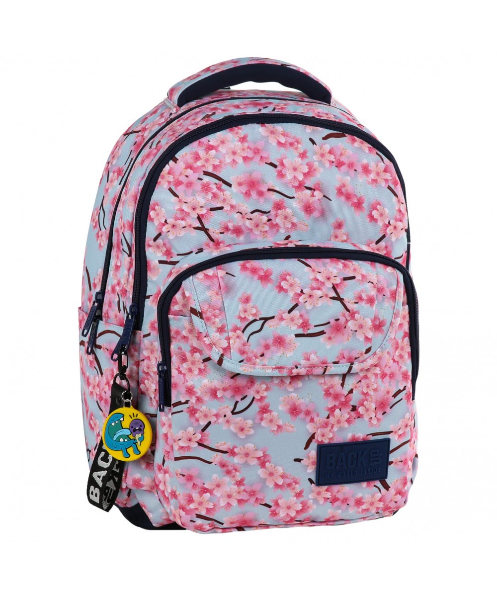 Plecak szkolny BackUP błękitny w kwiaty wiśni L25 + GRATIS