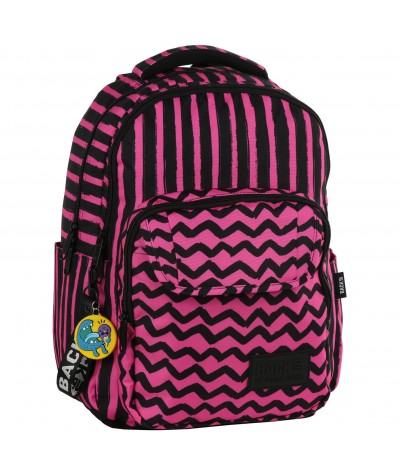 Plecak szkolny BackUP różowy i czarny w paski L07 + GRATIS