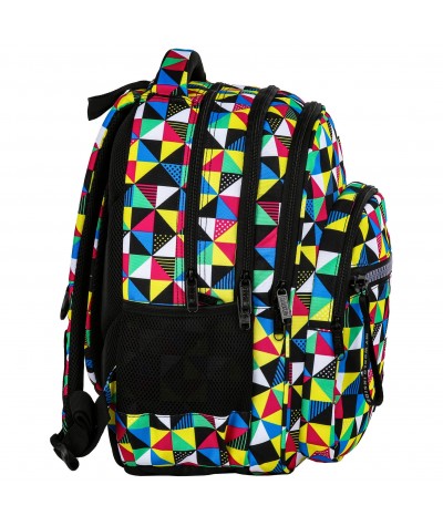 Trzykomorowy plecak szkolny młodzieżowy w trójkąty BackUP M34