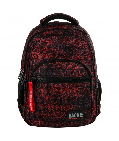 Czerwony plecak szkolny dla chłopca z lawą czerwone kreski BackUP M47