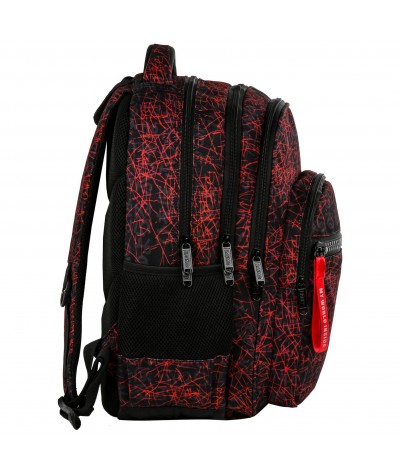 Trzykomorowy plecak szkolny dla chłopca z lawą czerwone kreski BackUP M47