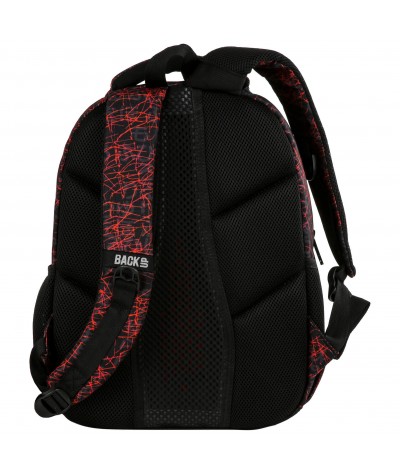 Czarny plecak szkolny dla chłopca z lawą czerwone kreski BackUP M47 szelki