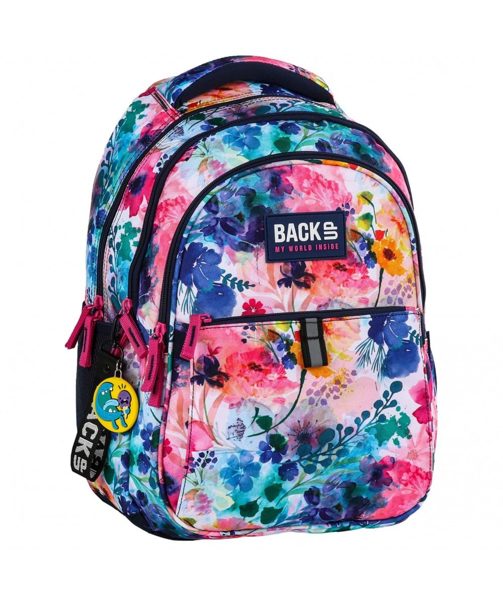 Plecak szkolny BackUP pastelowy w kwiaty N28 + GRATIS