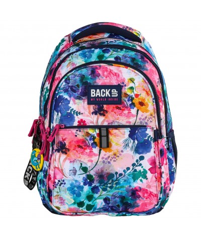 Pastelowy plecak szkolny w kwiatki akwarela dla dziewczyny BackUP N28