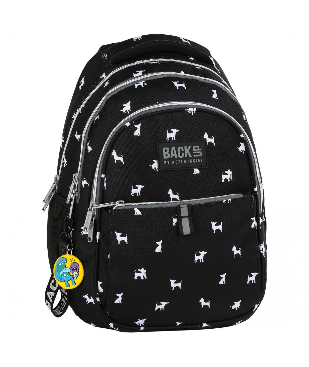 Plecak szkolny BackUP czarny w pieski chihuahua N81 + GRATIS