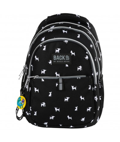 Czarny plecak szkolny z psem chihuahua dla dziewczynki BackUP N81