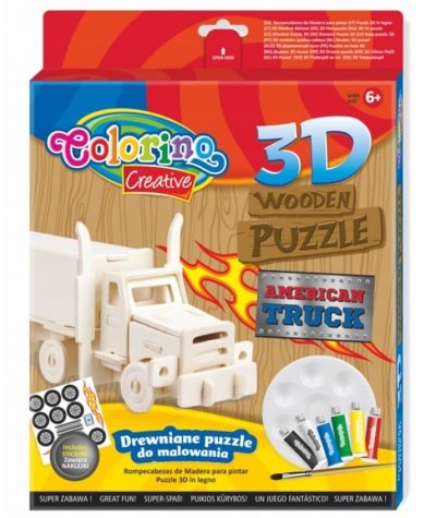 Puzzle drewniane 3D zestaw dla chłopca Colorino MIX JEEP TRUCK SAMOLOT