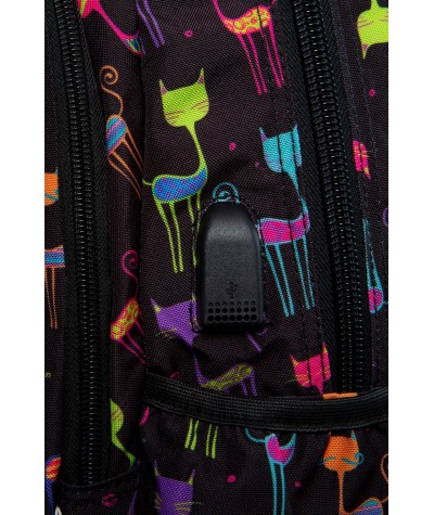 Kolorowy plecak szkolny z kotami port USB CoolPack Cats Strike L wyjście USB