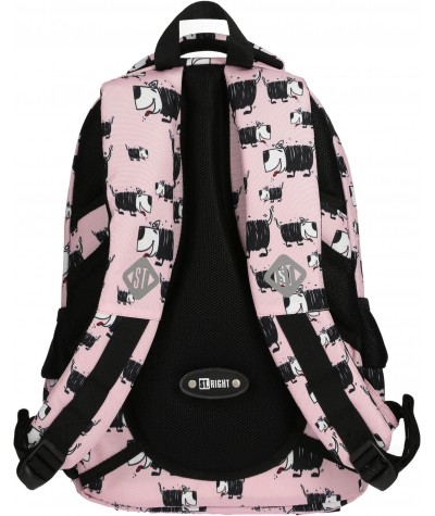Różowy plecak do 1 klasy w pieski dla dziewczynki ST.RIGHT DOGS BP26 plecy